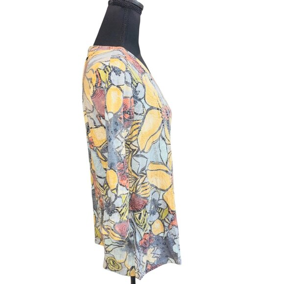 Ali Miles Floral V-Neck Tunic Top Soft Multicolor Asymmetrical Tie Front Casual - Picture 4 of 10
